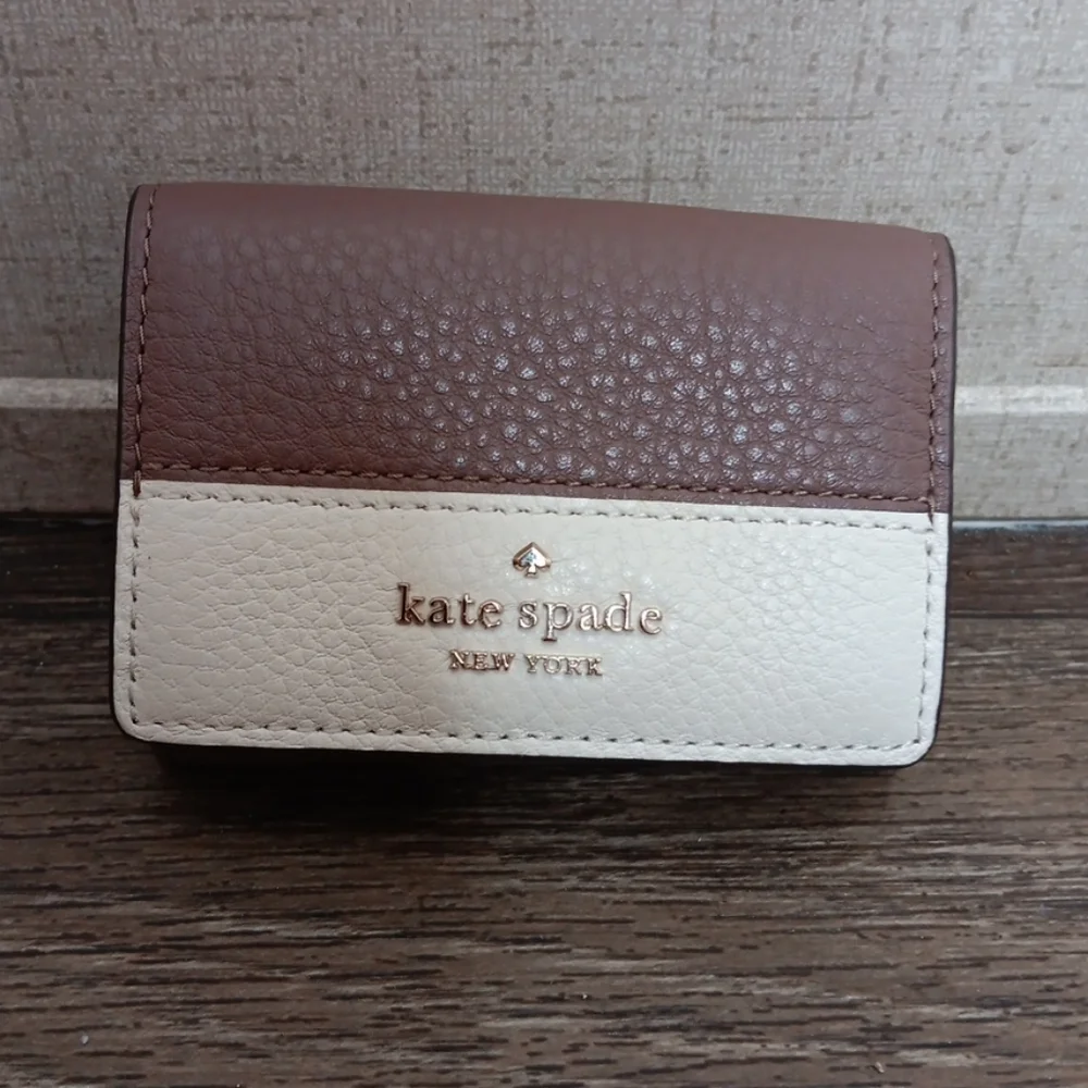 Kate Spade Jackson Color block Micro Trifold Snap Pebbled, Leather Wallet